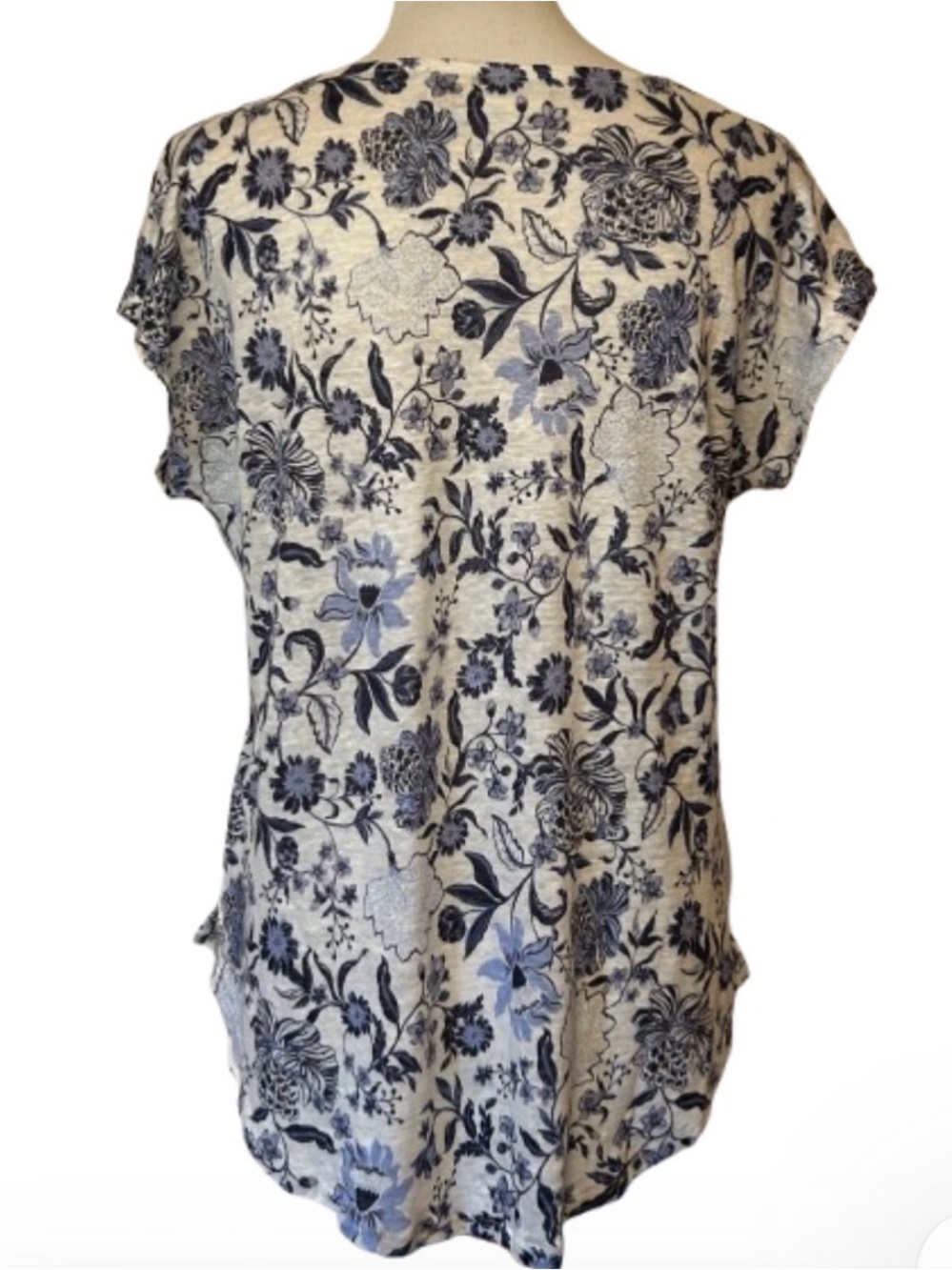 New Rachel Zoe Linen Top Blue Floral Print Cap Sleeve L - Picture 3 of 6